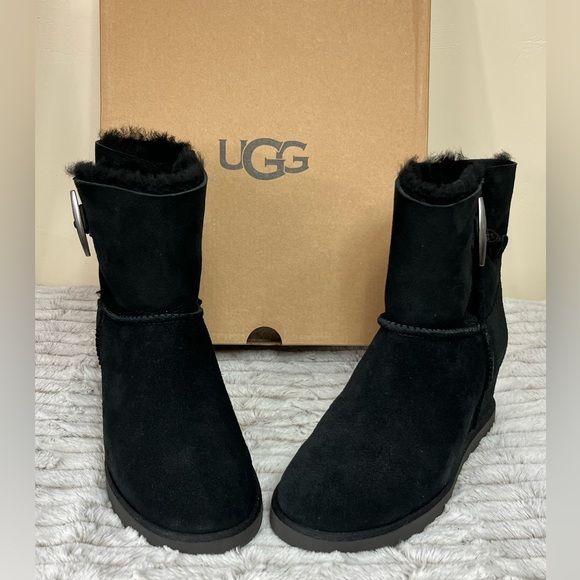 UGG Shoes - UGG Classic Femme Button Hidden Heel Boot Black Size 7